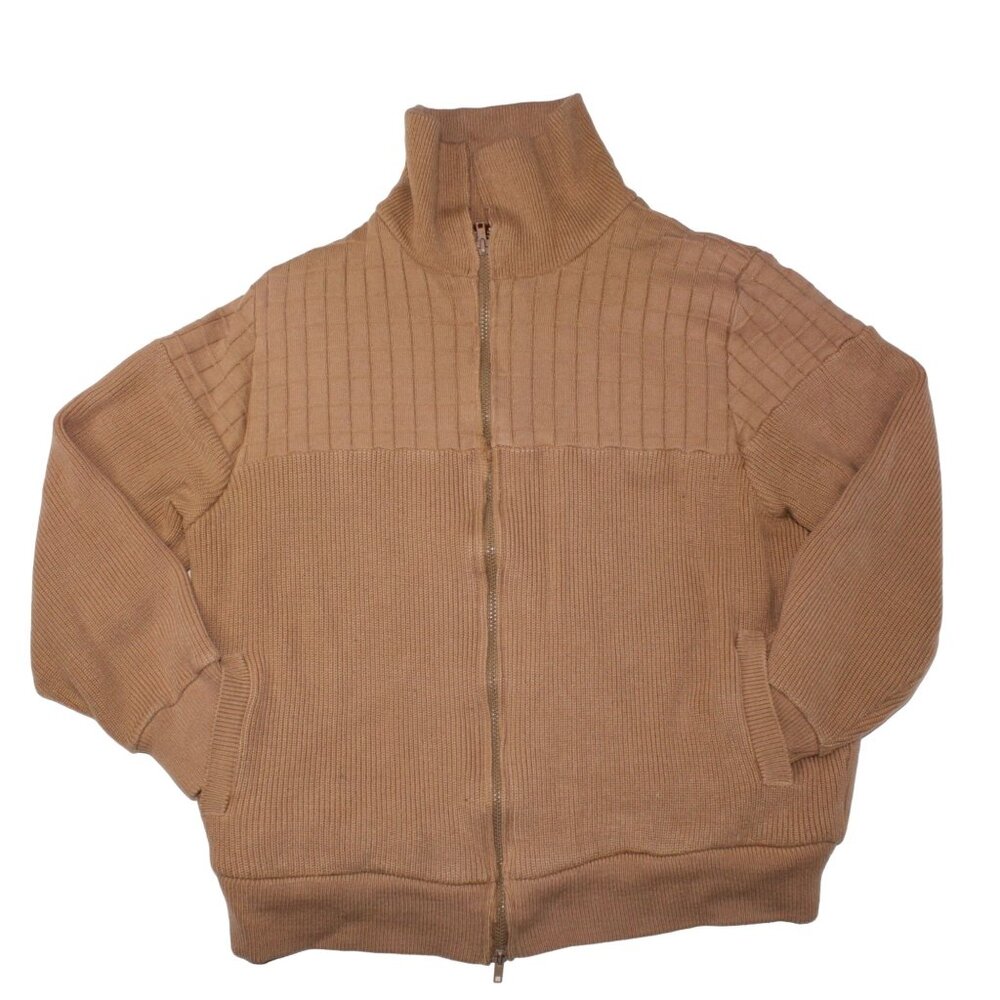 Vintage Montgomery Ward Large Faux Fur Lined Brown Ribbed Knit Sweater Full Zip - Picture 3 of 10